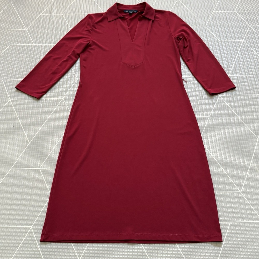 Brooks Brothers Red Jersey Shift Dress‎ XS Collared 3/4 Sleeve Cocktail Career
